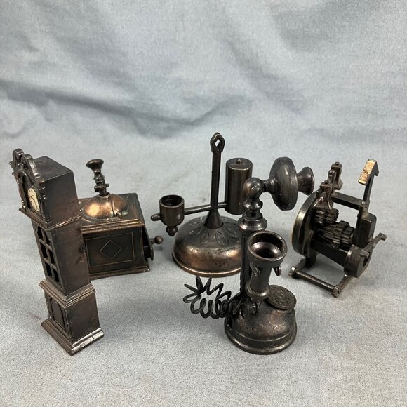 Lot of 5 VTG Miniature Grandfather Clock Phone  Die Cast Metal Pencil Sharpeners - Picture 3 of 7